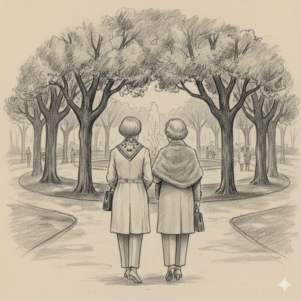 The little ladies and the statue