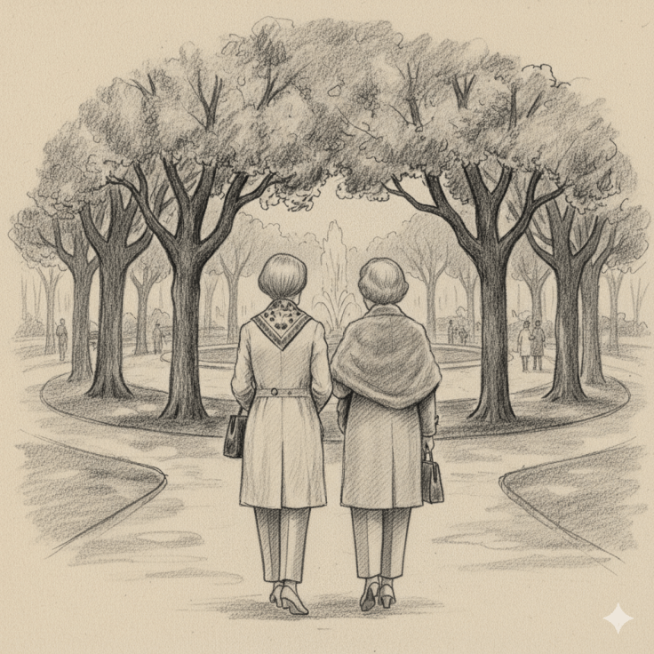 The little ladies and the statue